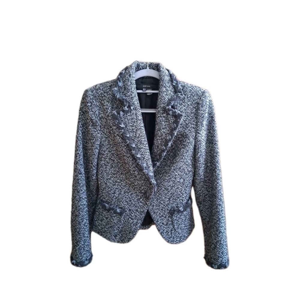 Zara Women's Black Tweed Jacket/Blazer Sz Sm, Academia Old Money Classy